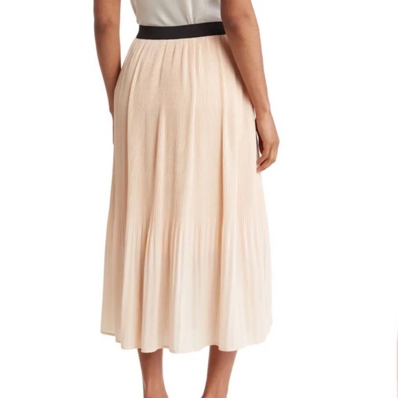 Adrianna Papell Accordion Pleated Elastic Waist Pink Balletcore Midi Skirt M - Picture 2 of 3